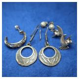 3 Pr. Sterling Earrings&1 Single Earring-9.6gr