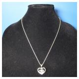 Sterling 21"Necklace w/Heart Pendant w/CZ-10.4gr