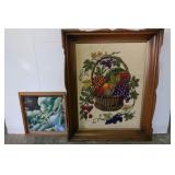 Framed Needlepoint-24x29"&Mirror w/Swans-13x14