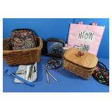 2 Wooden Baskets, Makeup Mirror&Misc Items