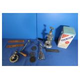 Meat Grinder W/Accessories, Egg Beater, Tin