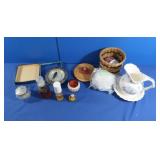 Covered Wicker Basket,Bowl&Pitcher marked Japan