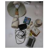 Ceramic Lamp w/Shade, Alarm Clock, Mini Cassette,