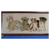 Framed Emnroidery of Dogs 13x29"