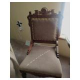 2 Antique Ornate Framed Padded Chairs w/Casters