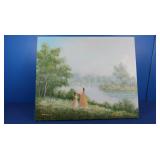 Woman&Child by Lake on Canvas by "Diana"
