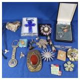 Costume Jewelry Lot-Pins, Cufflinks Belt Buckle&