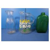 Pitcher, Carafe,Green Glass Bottle w/Opener