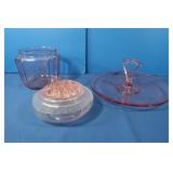 Pink Glass Jar,Covered Dish,Serving Tray