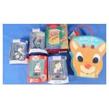 Rudolph Holiday Ornament Set in Case,Santa Orn.