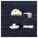 4 Sterling Rings-14.5gr(Citrine w/Marcasites-Sz 7,