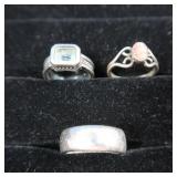 3 Sterling Rings-17gr TW(Blue-Sz 6, Pink-Sz 5.5,