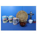 Souvenir Mugs,Aztec Hanging Decor,Wood/Abolone