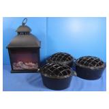2 Cast Iron Warmers, Elec Dec. Fire Place
