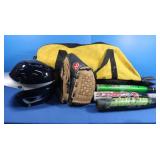 Rawlings Glove,Easton Helmet,3 Little League Bats,