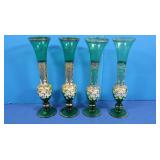 4 Handpainted Tall Bud Vases