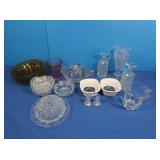 Yellow, Clear &Pink Glass- Cruets, Candy Dish