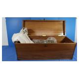 Wooden Chest w/Fabric Remnants