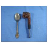 Vintage Spoon, Hand Carved Wood Pipe