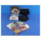 Vintage Emboidered &Beaded Purses, Fan, Hat