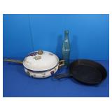 Cast Iron Skillet, Enamel Pan, Vintage Coke