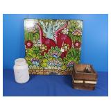 Art Work On Canvas, Ball Jar in Wood Box Dcor
