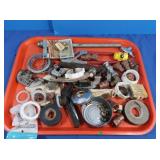 Asst Lot Copper Fittings, Adj Wrench, Strapping,