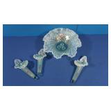 Vintage Fenton Opalescent Hobnail Epergne 4pc Set