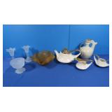Frosted Glass, Modern China Co, 32K Gold Rims Set