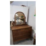 Antique Solid Walnut Dresser, Mirror, On Caster,