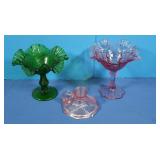 Green & Pink Glass Compotes, Pink Candle Holder
