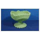 Vintage Green Vaseline Uranium Glass Compote