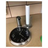 56Wall Battery Op Clock, Stainless Soap Dispenser,