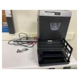 Fellows Paper Shredder, Power Strip, Paper Trays
