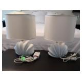 2 White Nightstand Lamps w/Shades