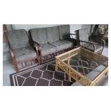 Rattan/Glass Patio Furniture-Table/2 Chairs/Table