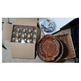 Contents of Shelf-Wicker Trays, Snowman Bowl-12"