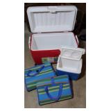 Igloo Cooler, Coleman Cooler, 2 Sand Mats