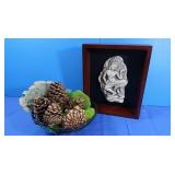 Home Decor Lot-Resin Figure in Shadow Box, Basket