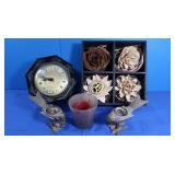 Battery Operated Clock, Brass Bird Candle Holders&