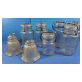 6 Vintage Glass Lid Canning Jars&Lt Fixture Globes