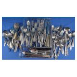 Lg Lot of Flatware in Wire Tray