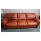 Solid Orange Leather Sofa-Good Cond-100"Wx37"Dx39"