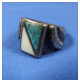 Sterling Silver Ring w/mop&Turquoise Stone-Sz 9
