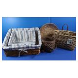 4 Wooden Woven Baskets-2 w/Cloth Lining