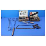 Antique Rug Beaters, Saw, Hardware & more