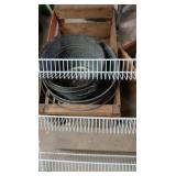 Wire Rack, Galvanized Buckets, Wood Crate