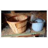Wood Basket w/2 Hanging Bird Feeders & Blue Flower