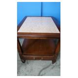 Wooden Table w/Marble Top-26"x21"x21"H