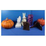 2 Pumpkins w/Lids, Vase, Rabbit Decor & more